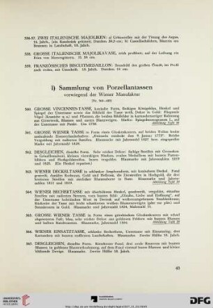I) Sammlung von Porzellantassen (Nr. 560-602)