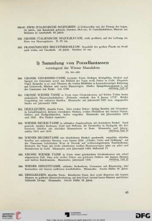 I) Sammlung von Porzellantassen (Nr. 560-602)