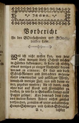 Vorbericht An den Gott-suchenden und Gott-liebenden Leser.