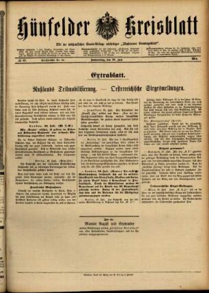 Ausgabe vom Donnerstag, den 30. Juli 1914.