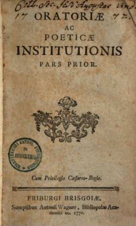 Oratoriae ac poeticae institutionis pars .... 1