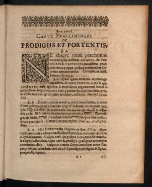 Caput Praeliminare De Prodigiis Et Portentis