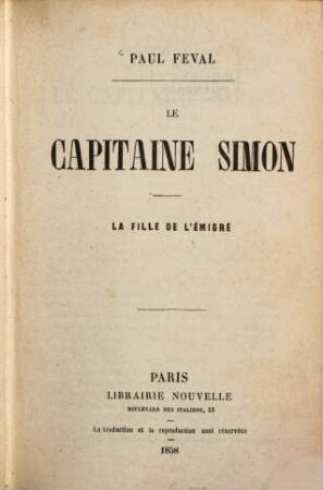 Le Capitaine Simon : La fille de l'émigré