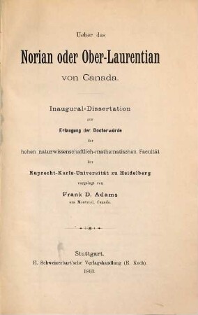 Ueber das Norian oder Ober-Laurentian von Canada