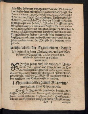 I. Argument oder grund Victorini/ zu erhaltung seiner Capacitet/ etc.