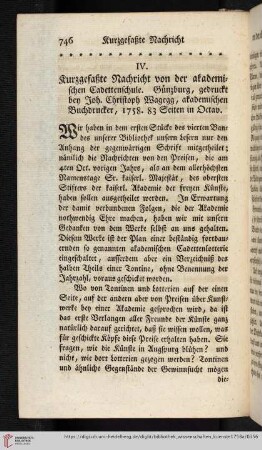 4: Kurzgefaßte Nachricht von der akademischen Cadettenschule [...]