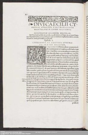 Divi Caecilii Cypriani Episcopi Carthaginensis Epistolarum Liber Secundus