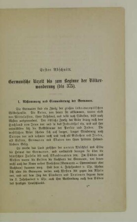 Erster Abschnitt. Germanische Urzeit bis zum Beginne der Völkerwanderung (bis 375)