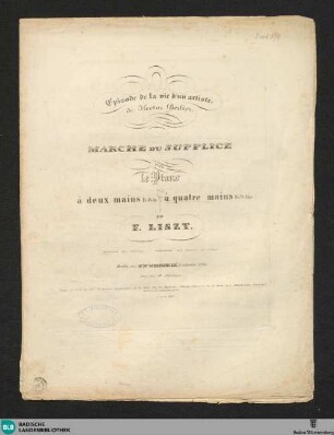 Episode de la vie d'un artiste de Hector Berlioz : marche du supplice pour le piano à quatre mains