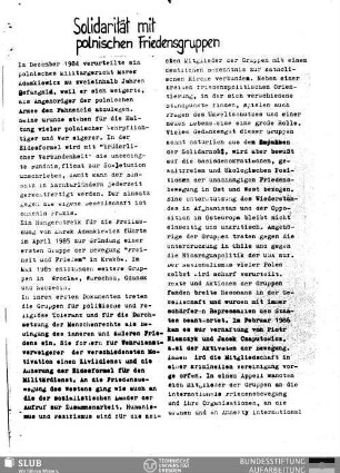 Solidarität mit polnischen Friedensgruppen