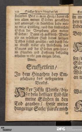 Seuffzerlein / In dem Hingehen bey Empfahung des gesegneten Brods.