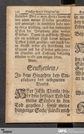 Seuffzerlein / In dem Hingehen bey Empfahung des gesegneten Brods.
