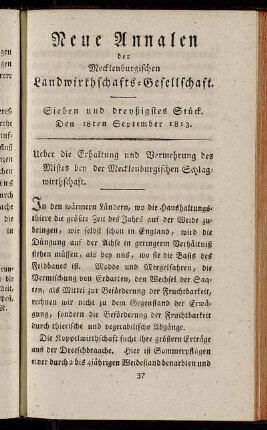 Sieben und dreyßigstes Stück. Den 18ten September 1813.