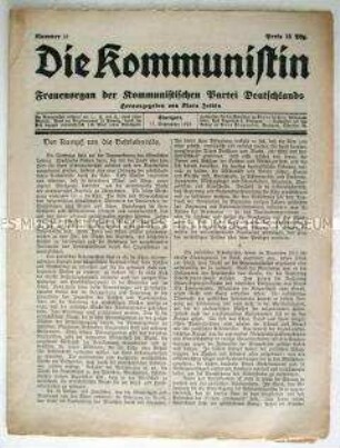 Frauenzeitung der KPD "Die Kommunistin" u.a. zu den Betriebsrätewahlen