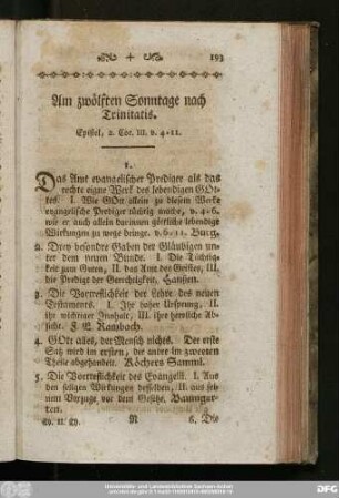 Am zwölften Sonntage nach Trinitatis. Epistel, 2. Cor. III. v. 4 - 11.