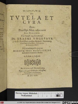 Disputatio De Tutela Et Cura