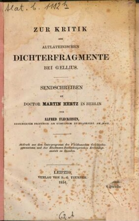 Zur Kritik der altlateinischen Dichterfragmente bei Gellius