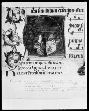 Gebetbuch aus dem Benediktinerinnenkloster Sankt Erentrud auf dem Nonnberg — Initiale F mit den Aposteln Petrus und Johannes, Folio 126verso