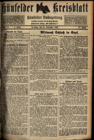 Erste Ausgabe vom Dienstag, den 24. September 1929.