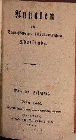 Annalen der Braunschweig-Lüneburgischen Churlande. 7. 1793