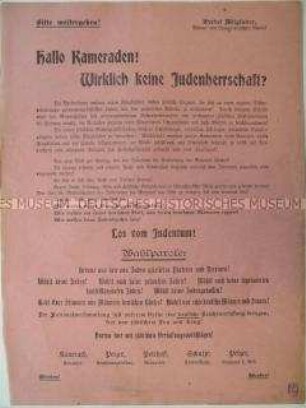 Wahlaufruf des Ausschusses für Volksaufklärung zur Nationalversammlung 1919 mit starken antisemistischen Parolen