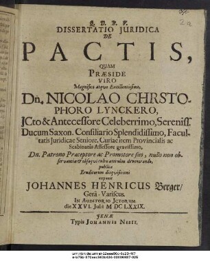 Dissertatio Iuridica De Pactis