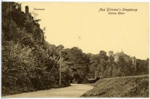Döben. Feueresse mit Blick auf Schloss Döben Und die Feueresse (Felsen)