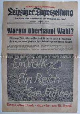 Sonderausgabe der "Leipziger Tageszeitung" zur Volksabstimmung über den Anschluss Österreichs