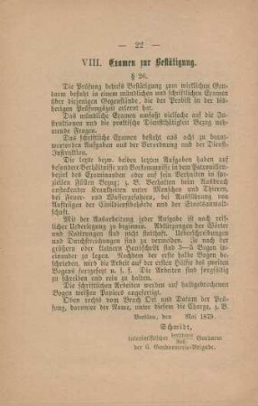 VIII. Examen zur Bestätigung