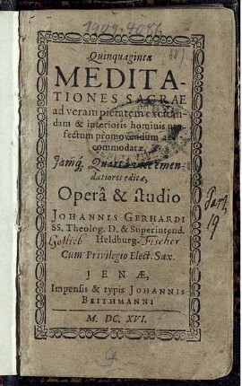 Quinquaginta Meditationes Sacrae : ad veram pietatem excitandam & interioris hominis profectum promovendum accomodatae