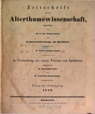 Zeitschrift für die Alterthumswissenschaft. 9, 9. 1842