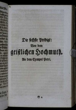 Die sechste Predigt: Von dem geistlichen Hochmuth. An dem Exempel Petri.