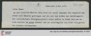 Heid. Hs. 3820,477: Karte von Emil Lask an seine Mutter (Abschrift)
