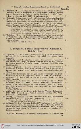 V. Biograph. Lexika, Biographien, Memoiren, Briefwechsel (Nr. 457 - 630)