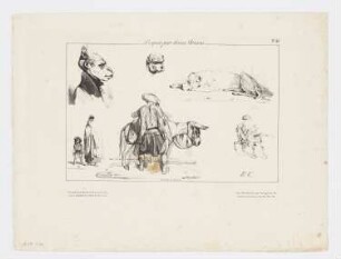 Skizzenblatt mit einem Affen in Menschenkleidung, Hunden und orientalisch gekleideten Personen, Blatt 45 der Folge "Croquis par divers artistes"