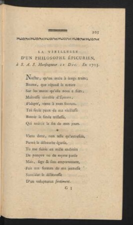 La Vieillesse D'Un Philosophe Épicurien, à S.A.S. Monseigneur Le Duc. En 1703.
