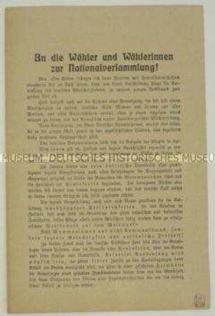 Informationsschrift des Bundes Deutscher Bodenreformer zur Wahl der Nationalversammlung