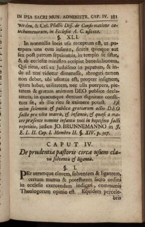 Caput IV. De prudentia pastoris circa usum clavis solventus [etc.] ligantus.