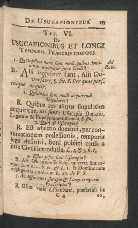 Tit. VI. De Usucapionibus Et Longi Temporis Praescriptionibus