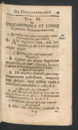 Tit. VI. De Usucapionibus Et Longi Temporis Praescriptionibus