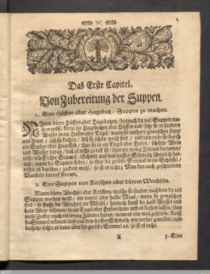 Das Erste Kapitel. Von Zubereitung der Suppen.