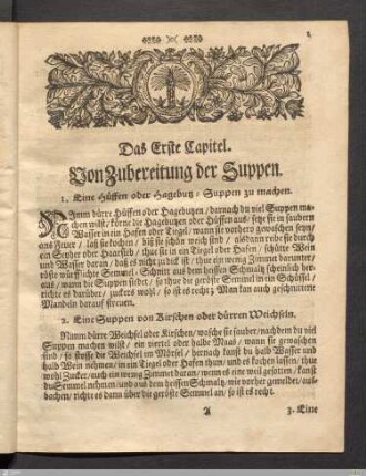 Das Erste Kapitel. Von Zubereitung der Suppen.