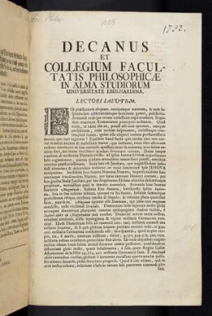 Decanus et Collegium ...