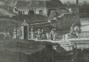 Dresden vom linken Elbufer oberhalb des Altstädter Brückenkopfes