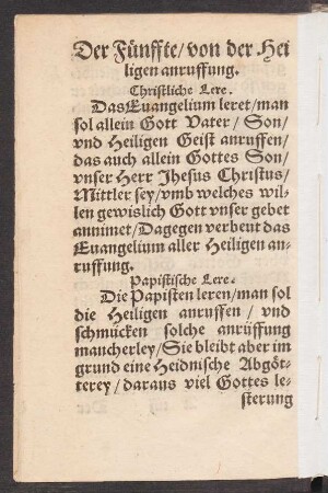 Der Fünffte/ von der Heiligen anruffung.