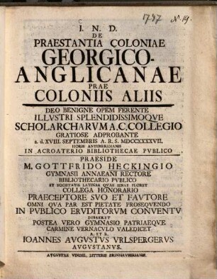 De praestantia coloniae georgico-anglicanae prae coloniis aliis