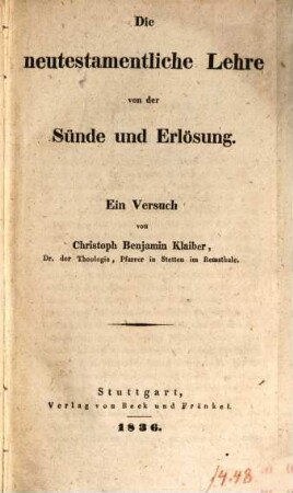 Die neutestamentliche Lehre von der Sünde und Erlösung