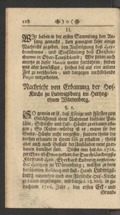 II. Nachricht von Erbauung der Hof-Kirche zu Ludwigsburg im Hertzogthum Würtenberg