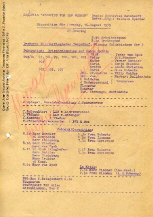 Tagesdisposition für den 16.08.1959