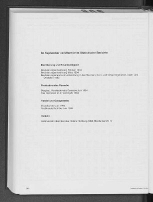 Im September veröffentlichte Statistische Berichte